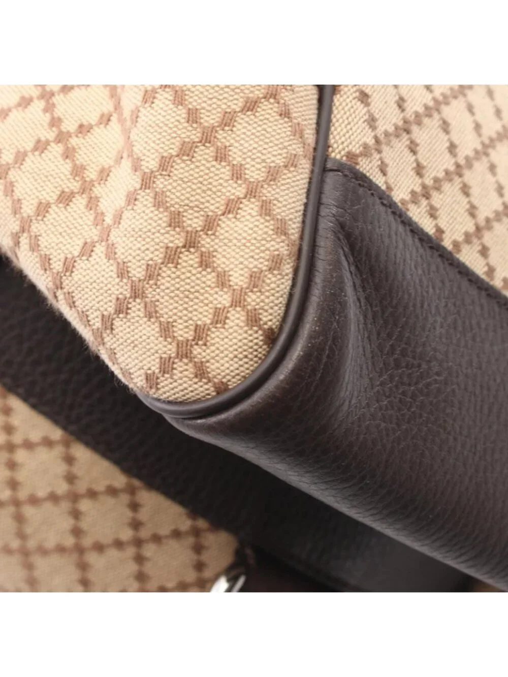Gucci Boston Bag Sherry Line Beige Brown Canvas Leather Diamante